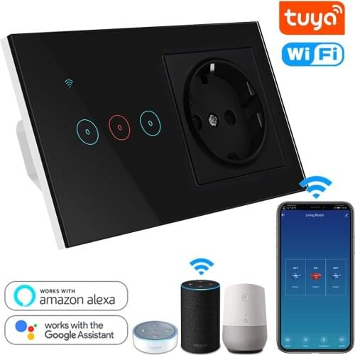 WiFi Smart Touch Switch Tuya Wall Socket EU Standard 16A 220V 1/2/3 Gang Senor Switches APP Control Support Alex Google Home