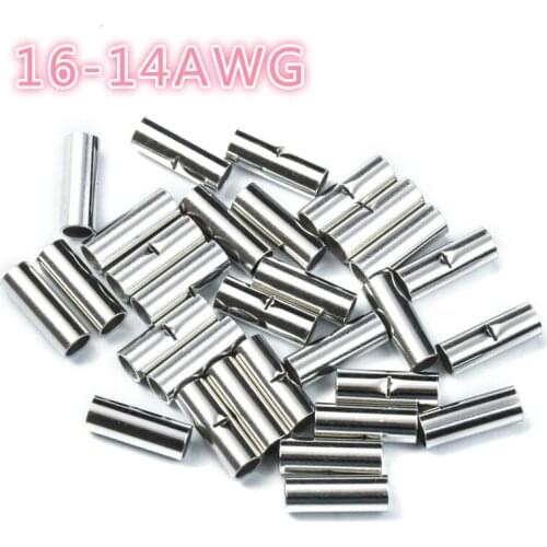 Butt Splice Connectors Copper 14-16AWG Tinned Splice Crimp Terminal Cord Pin End Uninsulation Terminators 50 pcs