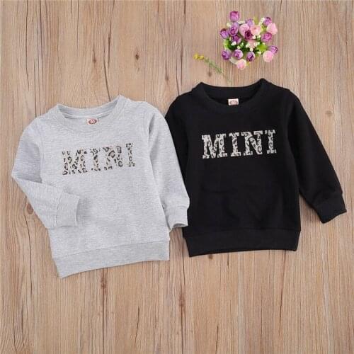 0-36M Little Boy Girl Long Sleeve Sweatshirt Letter Mini Print Crew Neck Pullover For Boys Girls Winter Warm Sweatshirt Tops