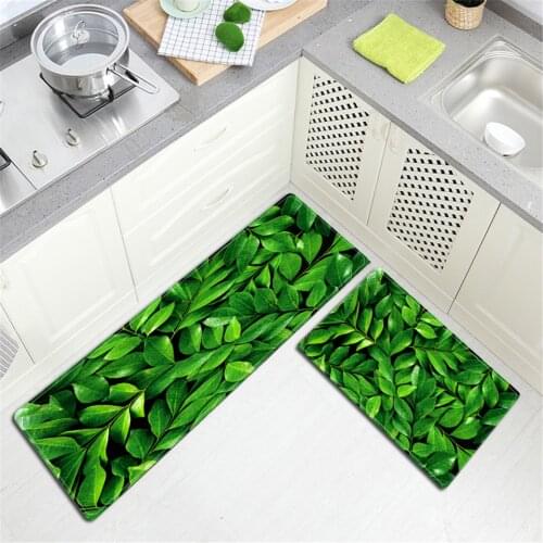 Green Leaf 3D Printed Mat For Kitchen Floor Long Door Carpet Memory Foam Bathroom Carpet Anti-slip Bedside Rug Bedroom