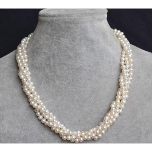 Natural Pearl Jewellery,White Color Genuine Freshwater Pearl Necklace,18 inch 4 Rows 5-6mm Fashion Ladys Pearl Jewelry