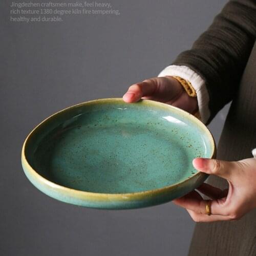 Japanese-style ceramic irregular shaped creative retro tableware plate deep dish soup plate 8-inch home serving dish