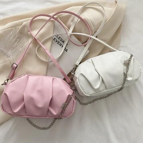 Retro Pleated Cloud PU Leather Women Shoulder Messenger Bags Casual Ladies Solid Color Butterfly Chain Small Crossbody Handbags