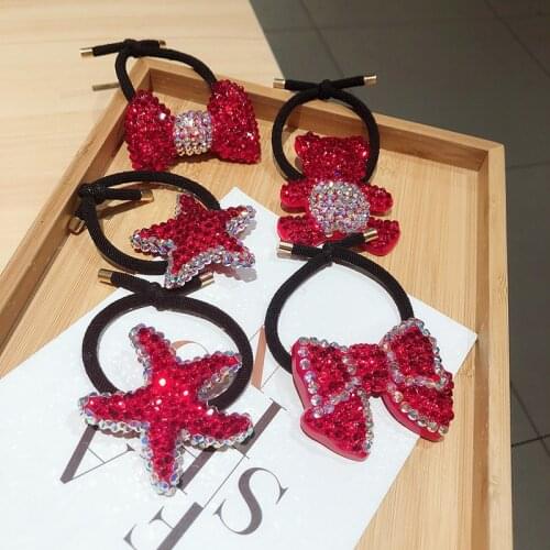 Women Elastic Hair Bands Hair Tie Girl Acrylic Crystal Beads Bow knot Korean Hair Accessories Handmade Head Bands Wholesale