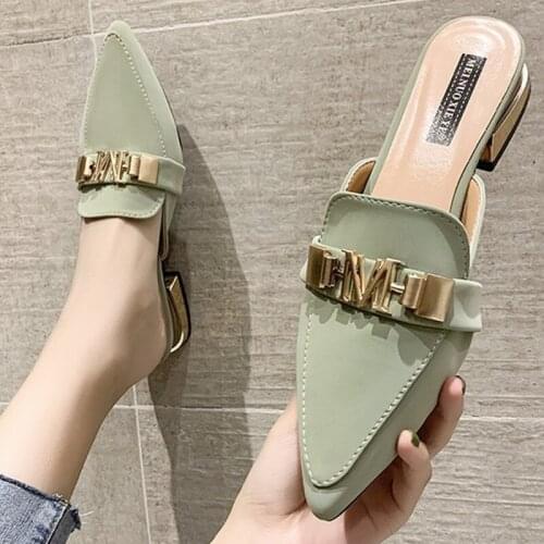 Women Fashion Slippers INS Style Loafers Low Heel Mules Sandals（Size 35-40