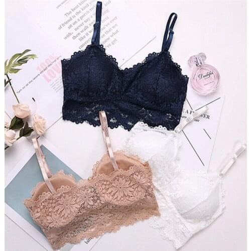 Women Black Lace Floral Trim Bralette Crop Top Push Up Bra Underwear Lingerie