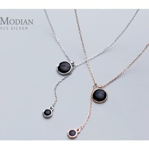 Modian 925 Sterling Silver Black Crtstal “Y” Shape Pendant Necklace for Women Luxury Wedding Engagement Statement Jewelry Gift