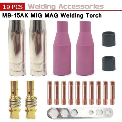 19Pcs 15AK for Binzel Torch Ceramic Nozzles Contact Tips Holders Mig Welder Consumable Accessory 15Ak MB15 Mig Co2 Welding Torch