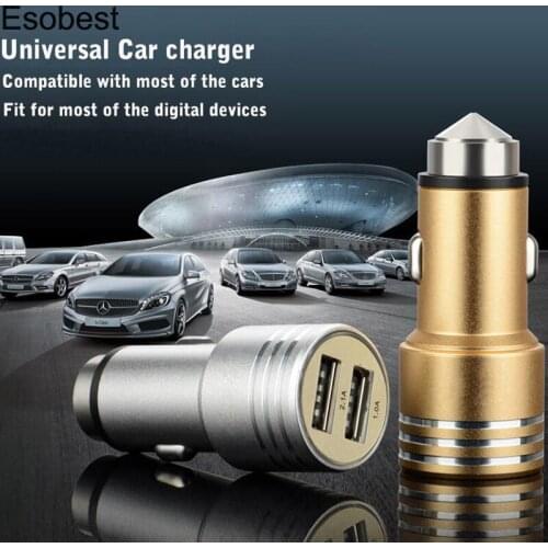 Esobest Dual USB Aluminum Car Charger Safety Hammer charger 2 Ports 5V 2.1A Output Mini Portable USB Travel Charger for mobiles