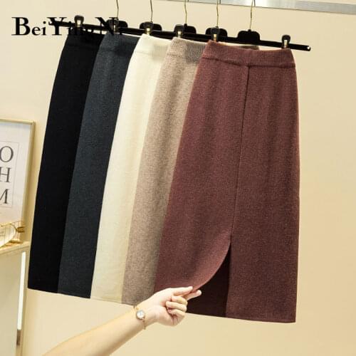 BEIYINGNI Knitted Pencil Skirts