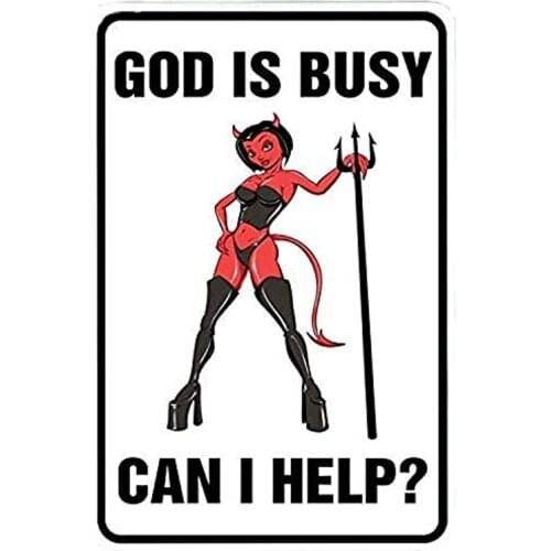 God is Busy! Can I Help?-Vintage Metal Tin Sign Wall Plaque Poster Cave Bar Kitchen Home Decoration Sign 8x12 Inch