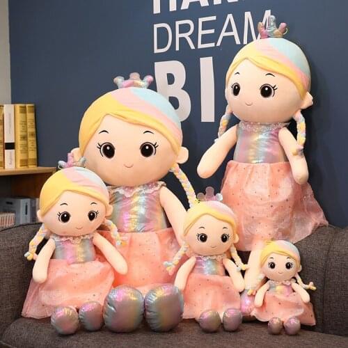 Big Plush Girl Dolls Soft Stuffed Toys with Dress Rainbow Cute Princess Plush Toys Filled Rag Doll Kids Christmas Gift