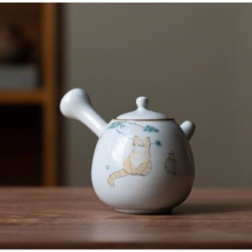 Cat Yuebai Ru Kiln Tea Set Teapot Ceramic Household Kung Fu Tea Set Teapot 230ml