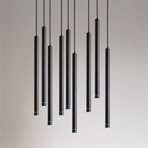 Black/White Led Chandelier Modern Long Tube Hanging Lamp Kitchen Island Dining Room Shop Decoration Cylinder Pipe Pendant Light