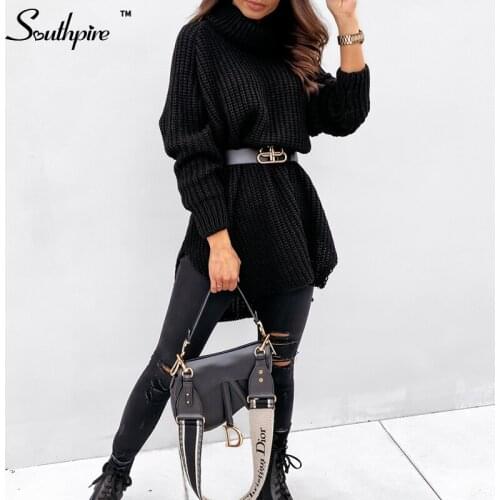 Southpire Black Oversized Pullovers Knitted Sweater Women 2021 Autumn Winter Long Sleeve Turtleneck Sweaters Casual Clothing