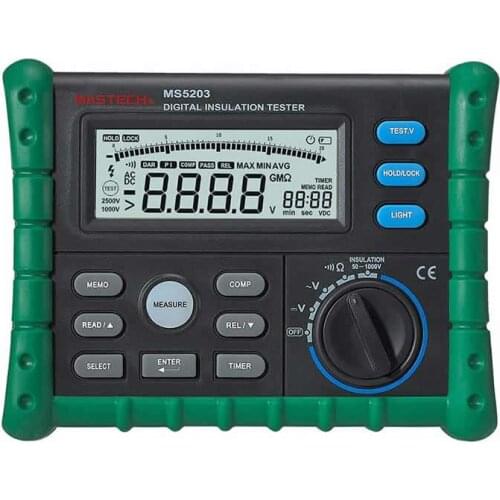 Mastech MS5203 Digital Megger Insulation Tester Resistance Meter Tecrep 10G 1000V AC/DC Voltage Continuity Electrical Test