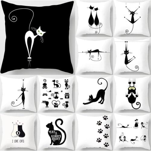 Black Cat Animal Pattern Decorative Cushions Pillowcase Polyester Cushion Cover Throw Pillow Sofa Decoration Pillowcover 40856