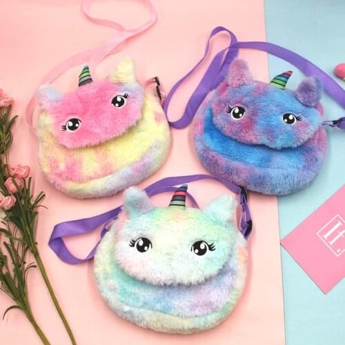 Cute Unicorn Childrens Girls Bag Plush Toys Shoulder Bag Gradient Color Messenger Bag Cartoon Coin Purse Travel Mini Handbag