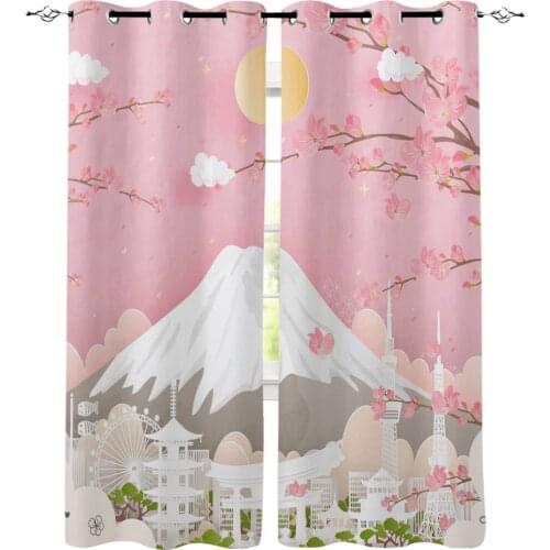 Mountain Peach Blossom Sun Curtain Bedroom Fabric Decor Window Treatment Sets Party Decoration Sheer Curtains Curtain Set Girls