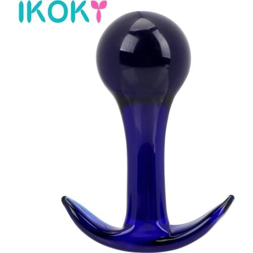 IKOKY Blue Glass Butt Plug Prostate Massager Pyrex Crystal Butt Stimulation Anal Plug Sex Toys for Women Men Adult Products