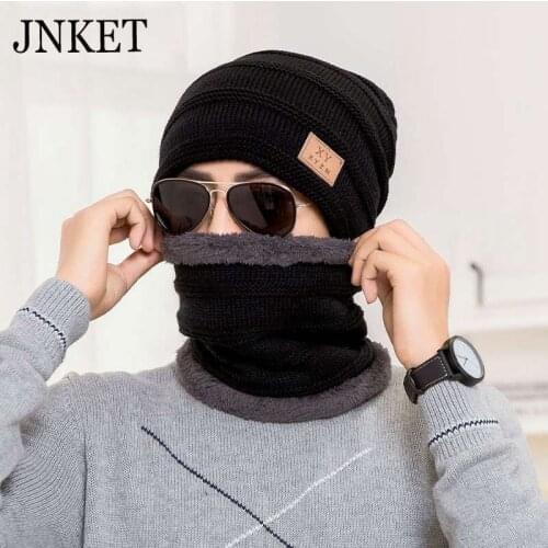 JNKET Neck Warmer Knitted Hat Sets Adult Beanies Hat Winter Hats Fleece Lining Skullcap Scarf Elastic Knitted Cap Gorras Bonnet