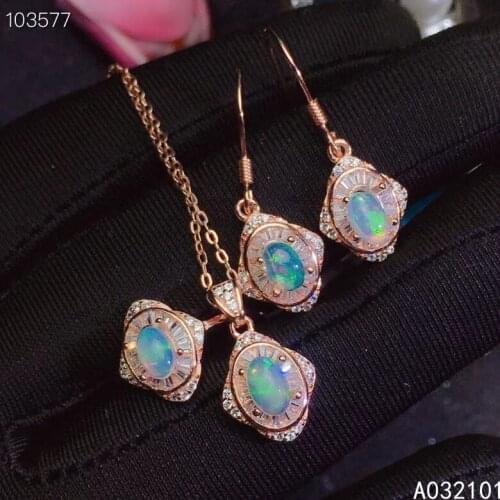 KJJEAXCMY fine Jewelry 925 sterling silver inlaid natural opal fashion pendant ring earring set support test Chinese style