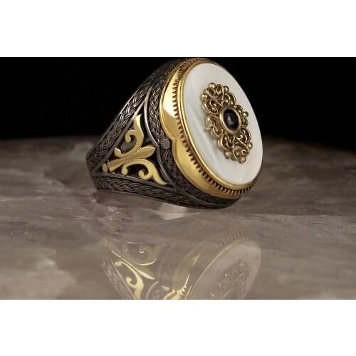 Pearl Gemstone Lapping Finish 925 Sterling Silver Men 'S Silver Ring