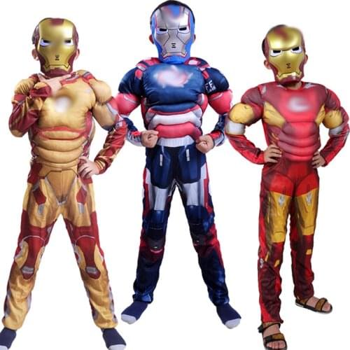 Iron Man Mark 42 / Patriot Muscle Children Kids Halloween Costume Fantasia Superhero Iron Man Cosplay Costume with Mask
