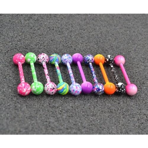 Lot100pcs Body Jewelry Tongue Ring Barbells Nipple Bar 14G~1.6mmx16mmx6mm New Candy Colors Straight Bar Piercing
