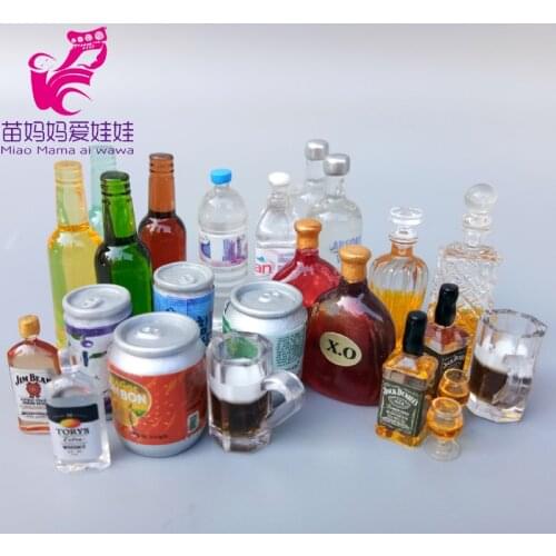Mini drink food wine bottle Vodka model charm juice cans for doll house accessories for barbie doll blythe doll