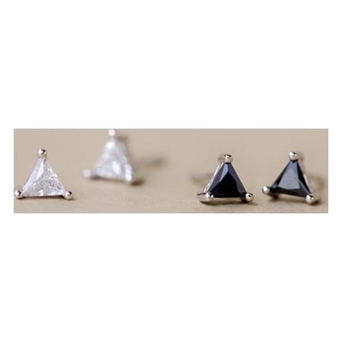 Minimalist Female Small Triangle Earrings Real 925 Sterling Silver Stud Earrings For Women Vintage Black Stone Wedding Earrings