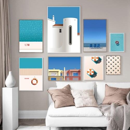 Minimalist Swimming Pool Poster Print Miami Ocean View Canvas Painting Summer Beach Wall Art Pictures For Living Room Home Decor