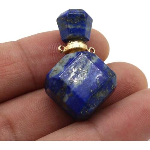 Natural Gems Essential Oil Diffuser Lapis Lazuli Stone Perfume Bottle Pendants for Women Necklace Jewelry Making Size 25x36x13mm