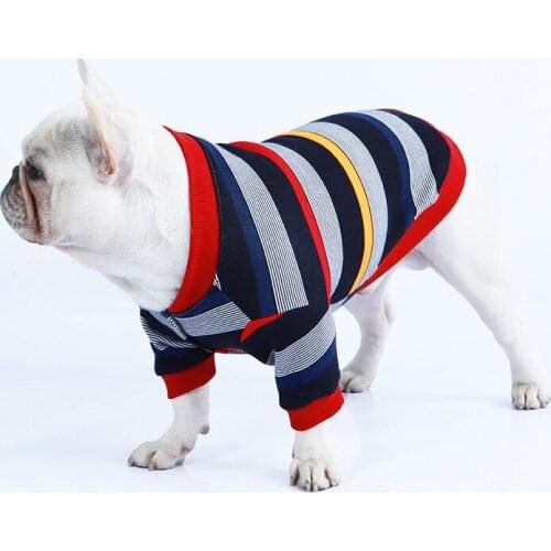 Pet Dog Clothes for French Bulldog Stripe Colorful Dog Jacket Sweater Winter Spring Warm Cotton Dog Jacket Ropa Perro Dropship