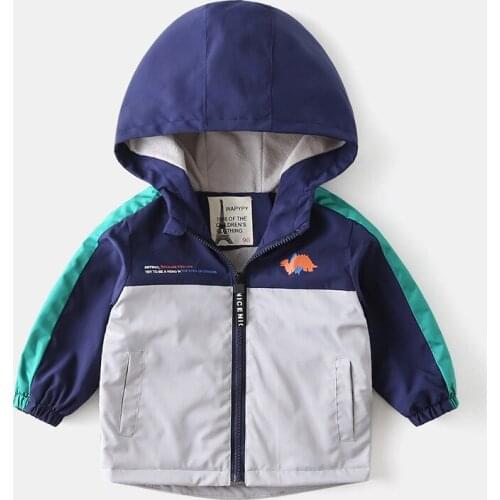 Autumn 2-6Years Childrens Plush Cartoon Hooded Jacket For Boys Windbreaker Baby Korean Style Spring Coat For Kids Clothes Top