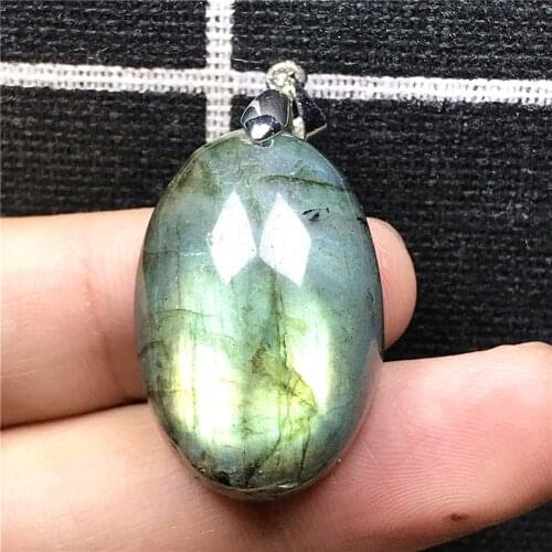 Necklace Pendant Natural Labradorite Jewelry For Woman Man Yellow Light Crystal 28x18x11mm Beads Silver Moonstone Gemstone AAAAA