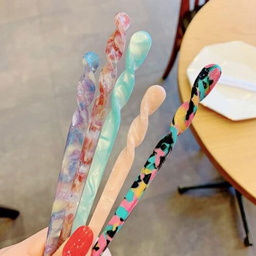 Acetate Resin Chopstick Women Hair Clip Vintage Chinese Style Hair Sticks Marble Print Hairpins Ponytail Holder Hair Accesories