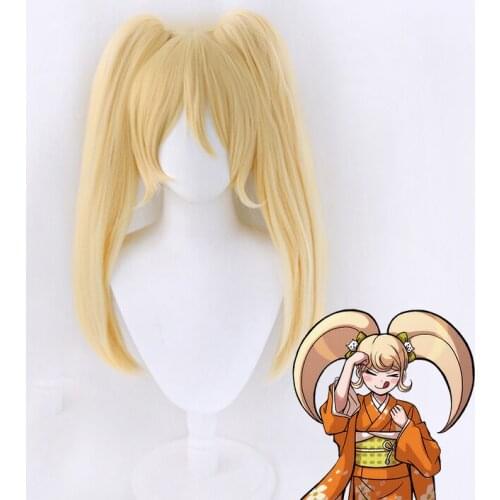 Anime Danganronpa Saionji Hiyoko Cosplay Wig Long Blonde Ponytails Synthetic Hair Dangan Ronpa + Free Wig Cap Party Role Play