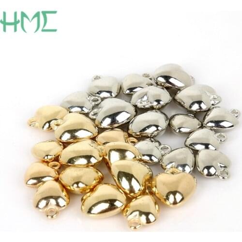 Heart 11x14mm/14x17mm Plated Rhodium/Gold Plastic CCB Charm Pendant for DIY Jewelry Making