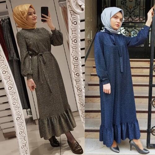 Luxury Women Muslim Maxi Dress Long Sleeve Kaftan Pleated Vintage Turkey Islamic Ramadan Casual Loose Robe Dubai Arab Clothing