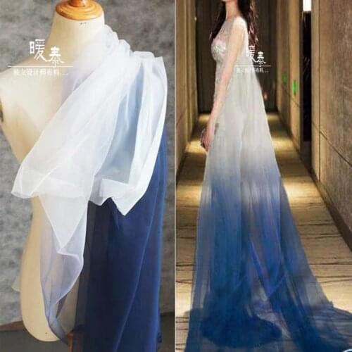 Mesh Tulle Fabric Blue White Gradient DIY Scarf Veil Flower Background Decor Fluffy Skirt Gown Wedding Dress Designer Fabric