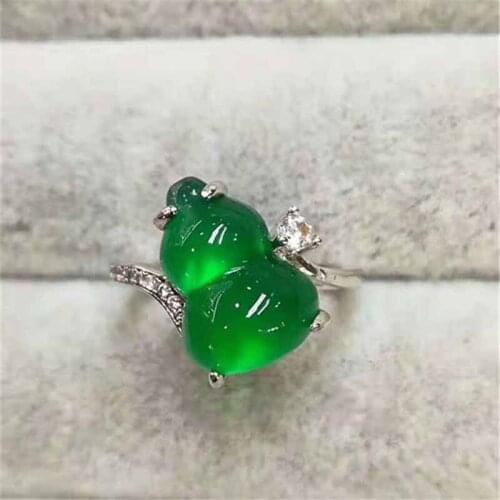 Fine jewelry 925 Silver inlaid natural jade gourd ring with box