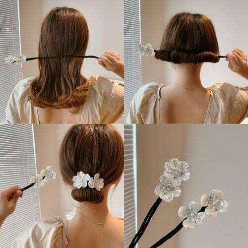 Vintage White Flower Hairpin Bun Hairstyle Hair Stick Women Elegant Hair Scrunchies Flower Hair Maker Tools Hair Accessories