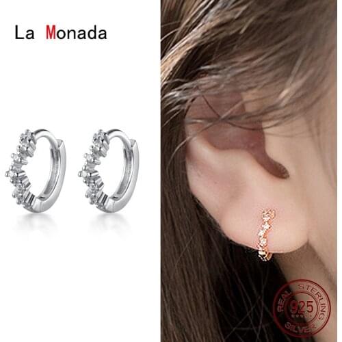 La Monada Wave Minimalist Woman Hoop Earrings Silver 925 Fine Jewelry 925 Sterling Silver Earrings For Women Hoops Shine Inlay