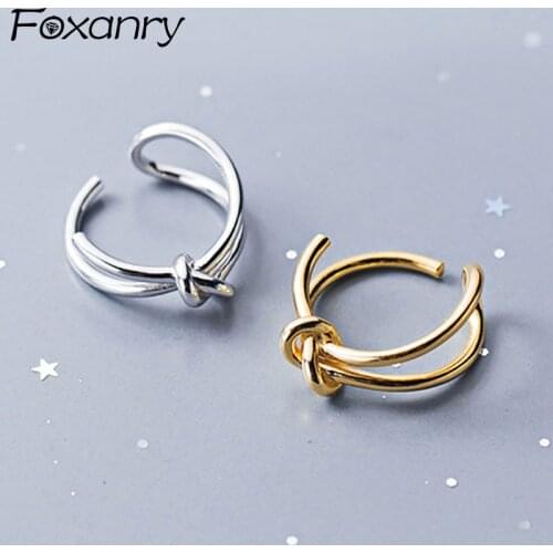 Foxanry Minimalist 925 Sterling Silver Party Rings for Women Creative Fashion Tie Knot Geometric Handmade Birthday Jewelry Gifts