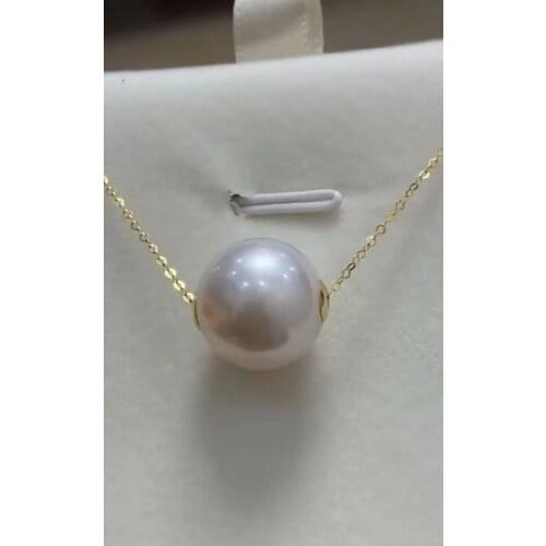 18"12-13MM SOUTH SEA NATURAL White pearl pendant 18K yellow gold