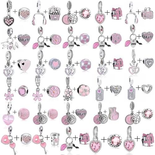 2Pcs/Lot Silver Color Romantic Style Charm Beads Pendant Fit Original DIY Charm Bracelet Necklaces For Women Wife Jewelry Making