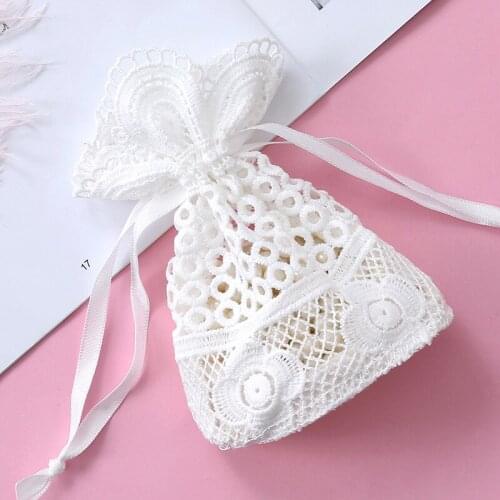3pcs/lot White Hollow Lace Jewelry Bags Birthday Christmas Wedding Party Gift Packaging Elegant Drawstring Pouches