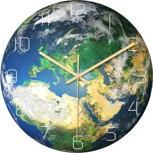3D Acrylic Luminous Earth Wall Clock Glow In The Dark Silent Numbers Earth Hanging Clock Modern Home Decoration Living Room