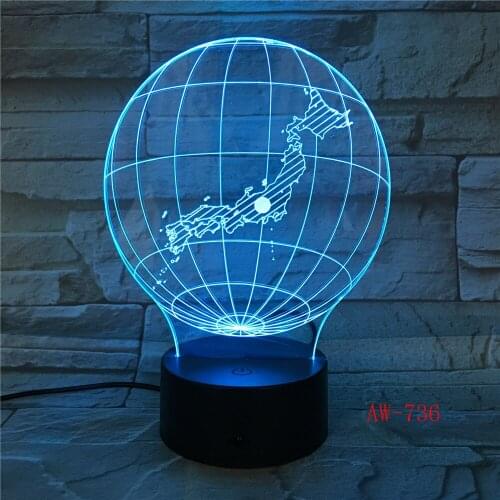 Japan Map 3D Night Light LED Acrylic Stereo Vision Decor Lamp 7 Colors Changing USB Bedroom Night light Desk Table lamp AW-736